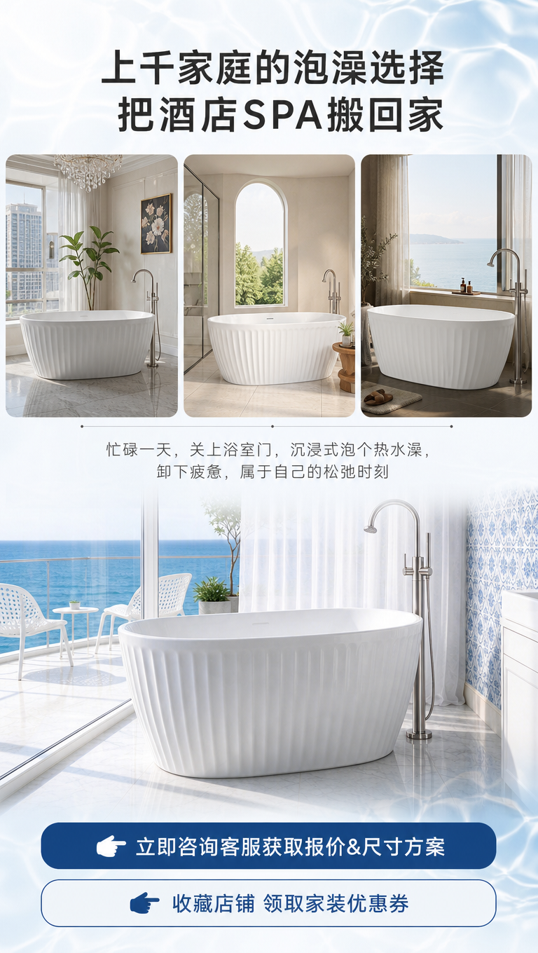 [商品] 使用【图1】澜境浮雕独立浴缸；保留白色竖纹肌理、椭圆… - 图片创意预览