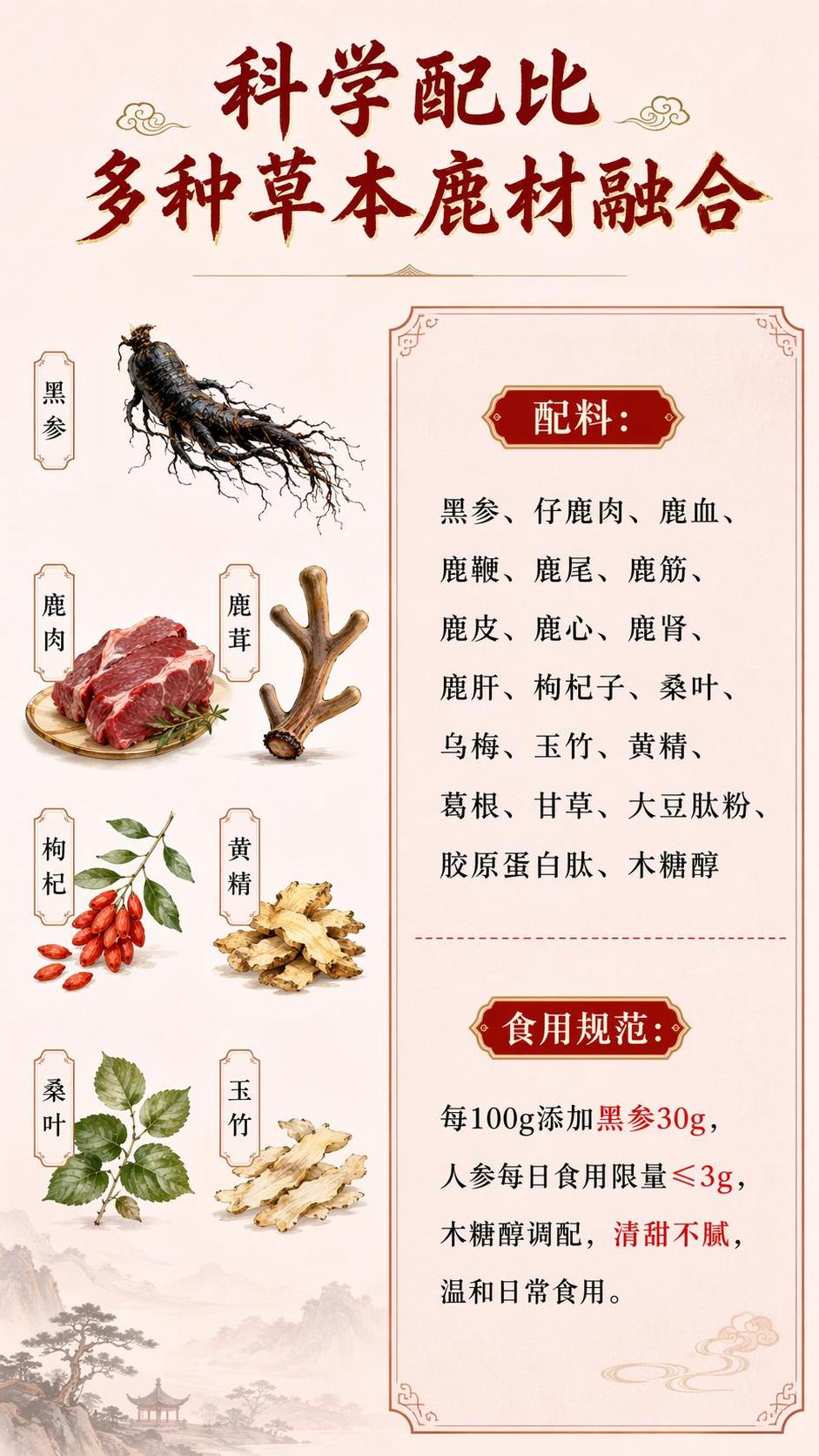 [第2屏] 本屏功能定义：黑参鹿肽膏配料解析配方配比展示页，展… - 图片创意预览