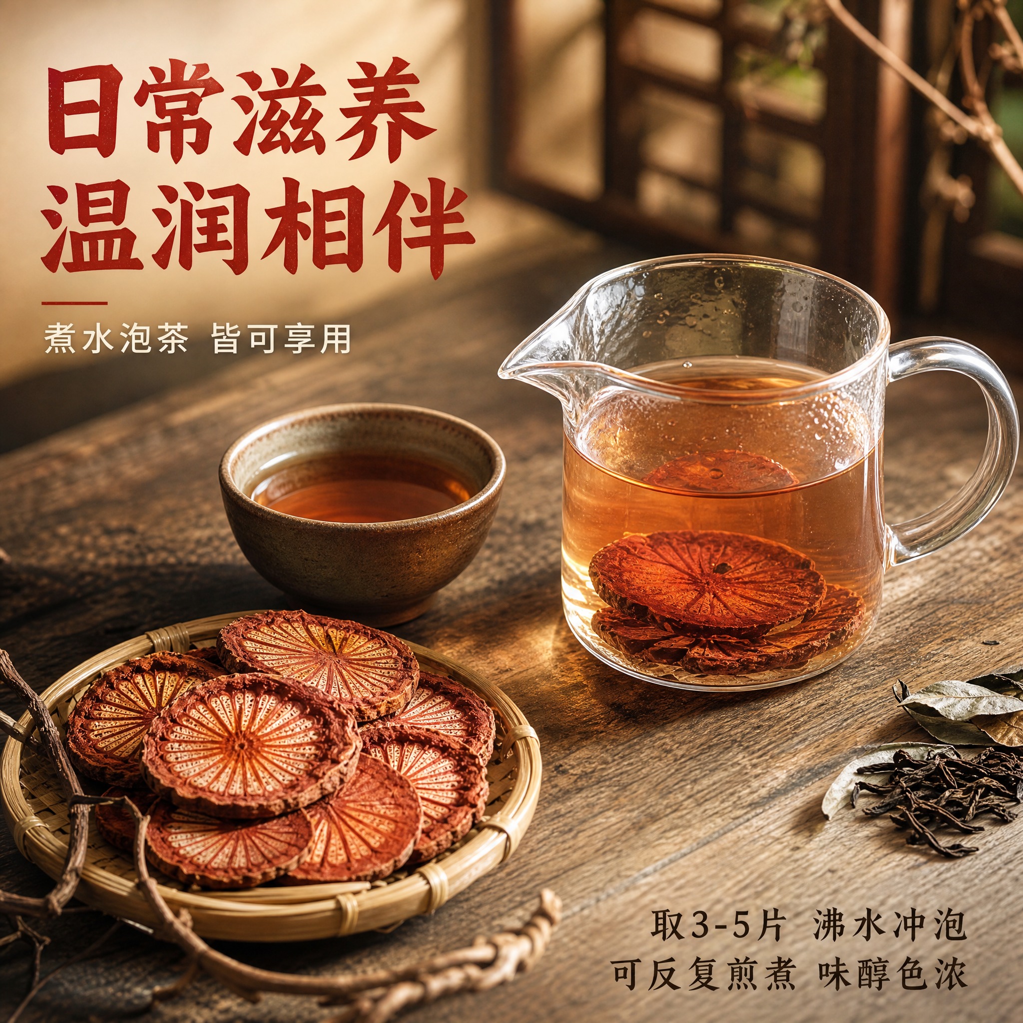 [主图-4] 场景使用图，展示五花大血藤的日常冲泡饮用场景，增… - 图片创意预览