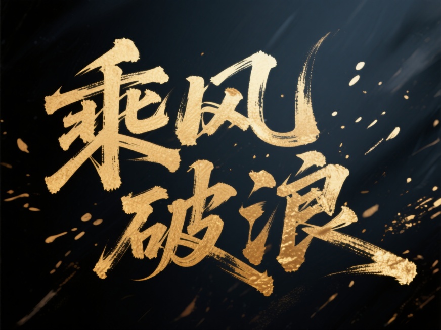 文案“乘风破浪”，金色字体，深色背景，艺术字设计，字体设计，预览效果