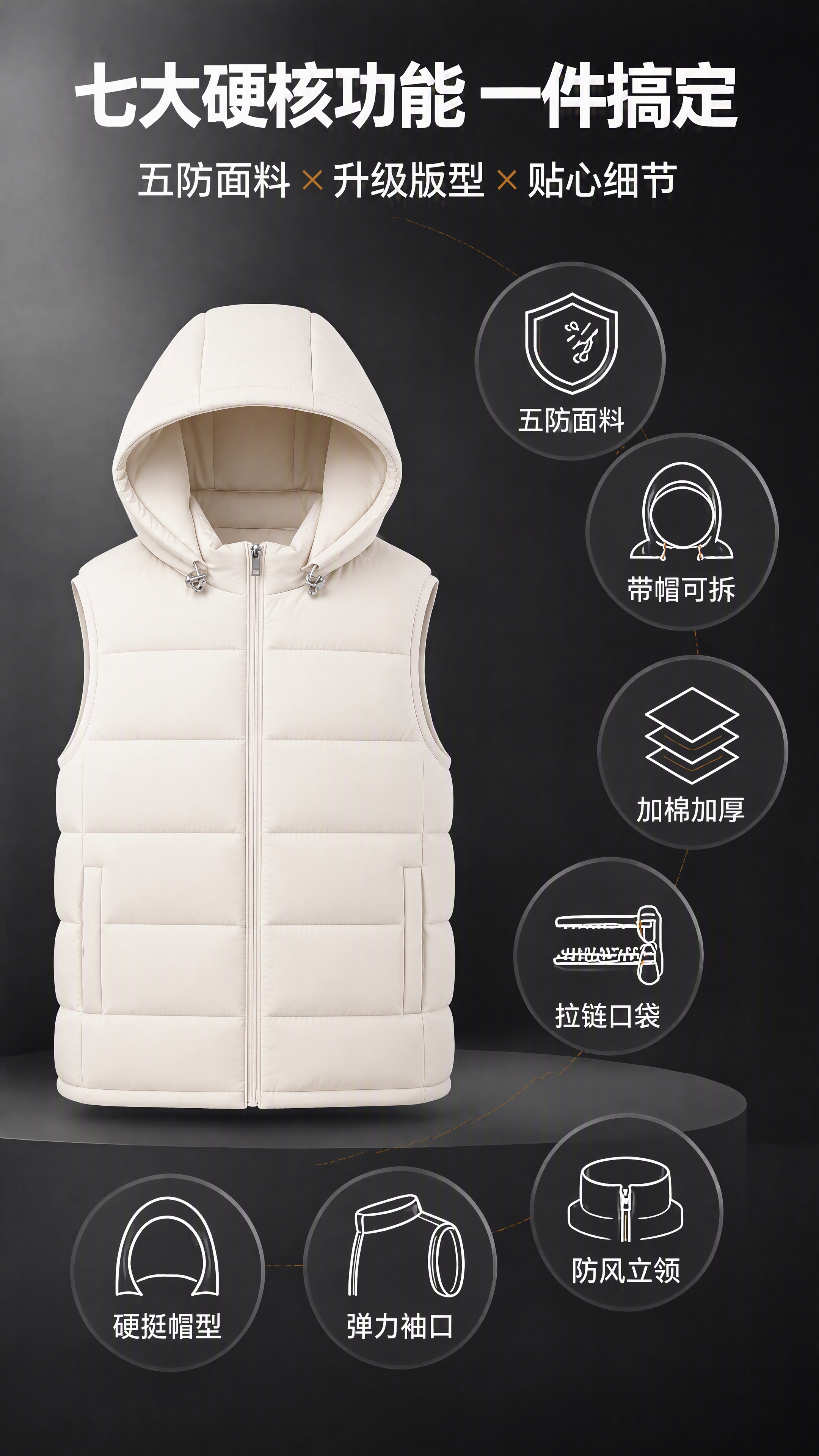 优化这张详情页卖点总览图：1. 所有圆形图标内的线条图案重新绘… - 图片创意预览