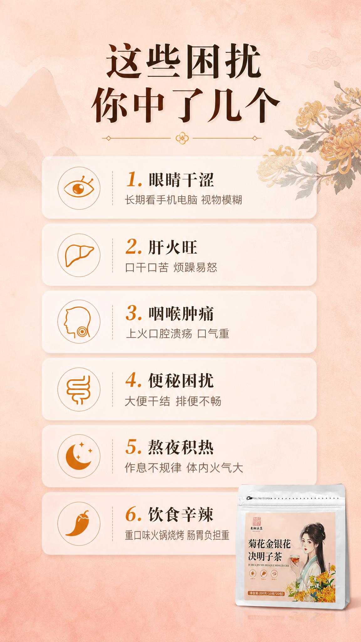 [商品] 使用【图1】菊花金银花决明子茶包装袋；保留产品原貌，… - 图片创意预览