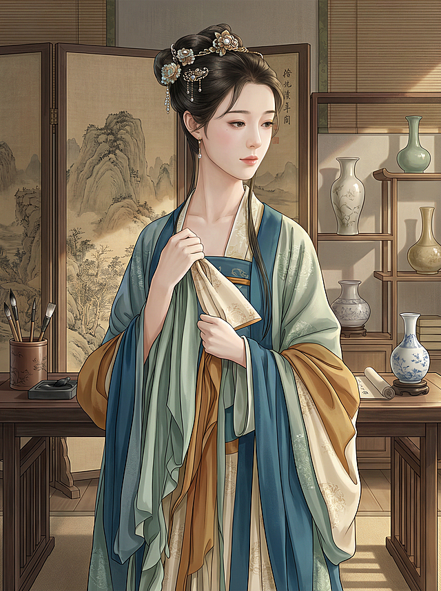 请将图片渲染成高清彩色立体图，背景采用宋代家居。