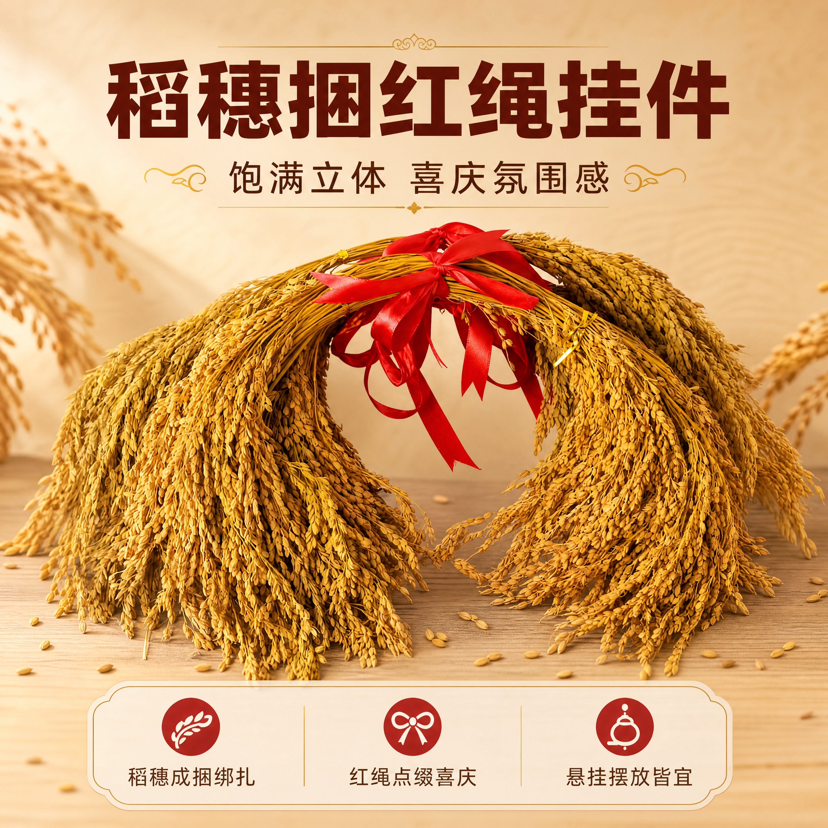 [商品] 使用【图1】稻穗捆红绳装饰挂件；保留稻穗成捆绑扎的弧… - 图片创意预览