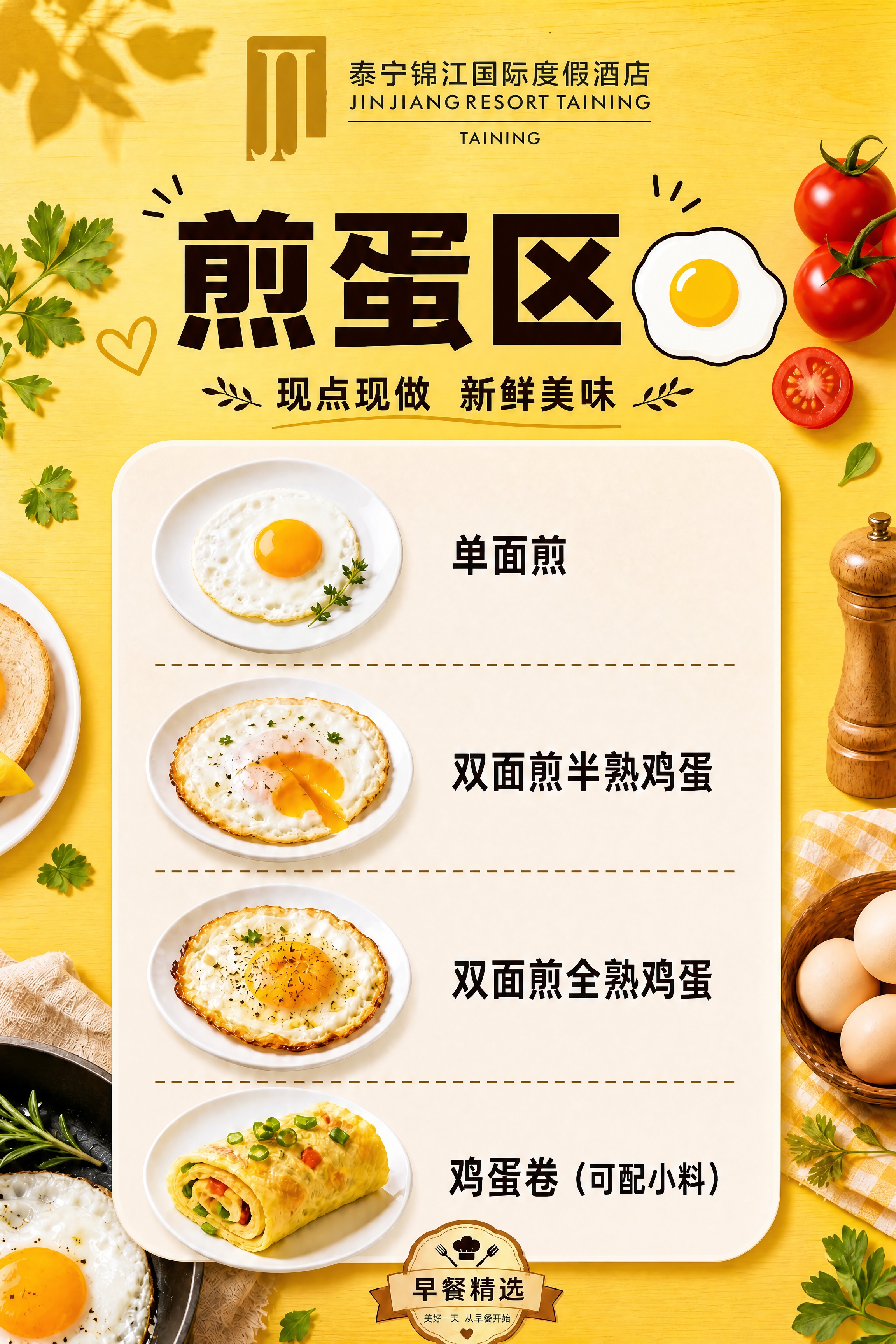 将这张煎蛋区菜单海报调整为A4竖版可打印尺寸（210mm×29… - 图片创意预览