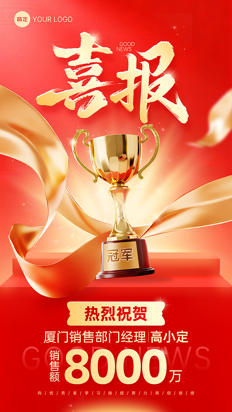 红色大气公司销售喜报全屏竖版海报