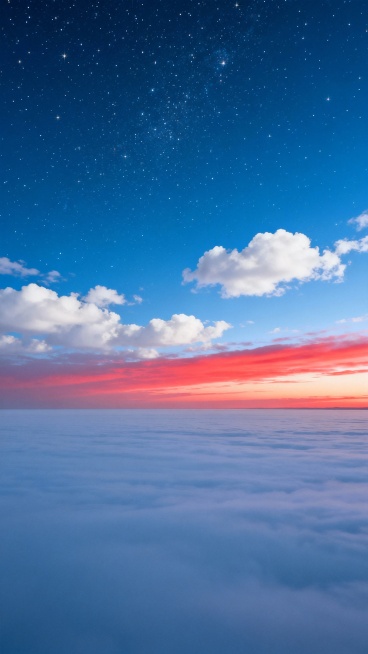一张9:16比例的天空图片，画面中是广阔的天空，可能有不同的天气状况，比如晴朗的蓝天飘着白云，或者黄昏时分的晚霞染红天空，也可能是夜晚布满星星的夜空，整体画面干净、自然，给人开阔、宁静的感觉预览效果