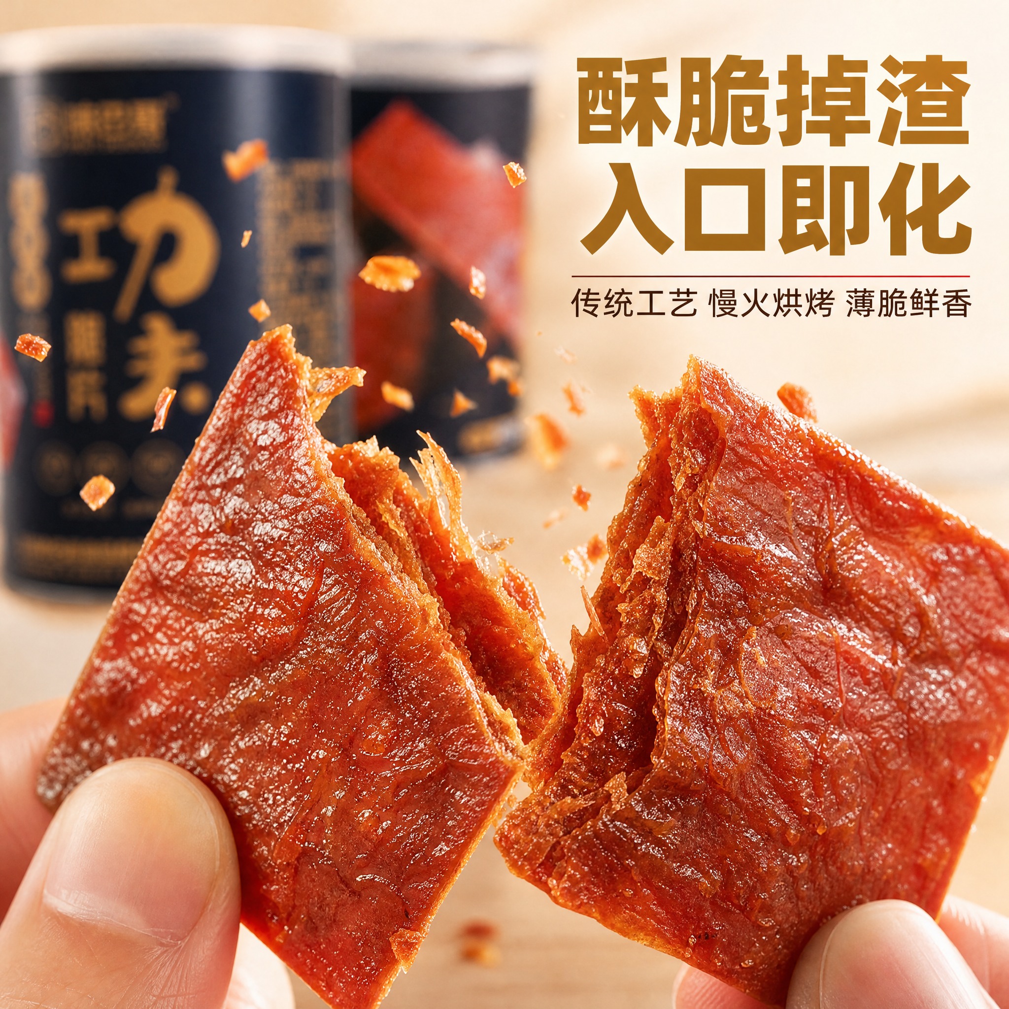 [主图-5] 味巴哥功夫脆片猪肉脯 2瓶装 口感与工艺细节。[… - 图片创意预览