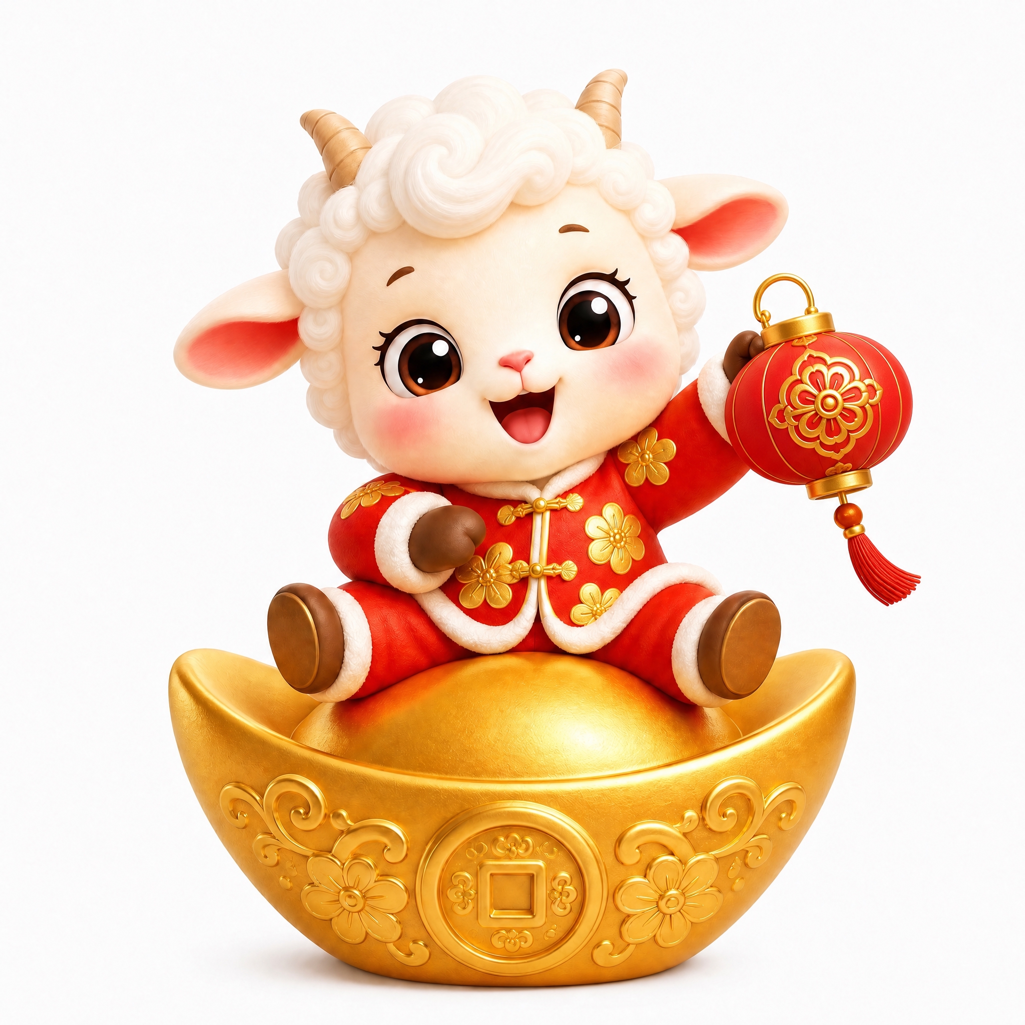 将小羊手中的小金元宝换成一个红色的中式灯笼，灯笼上有金色装饰图… - 图片创意预览