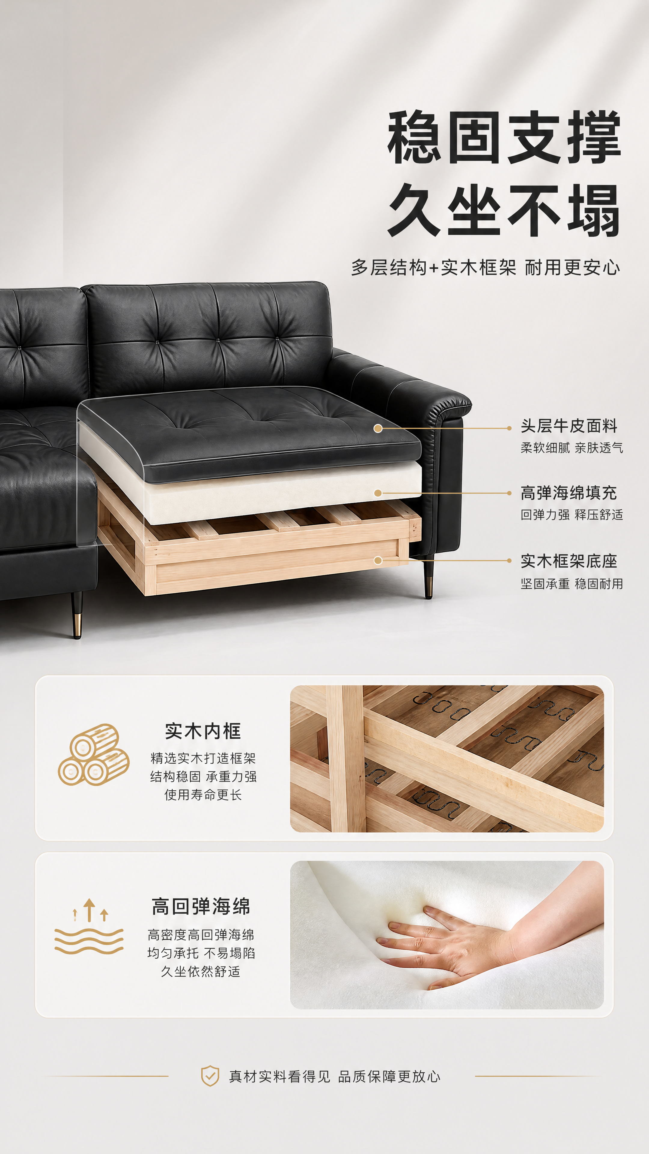 [商品] 使用【图1】黑色头层牛皮四人位沙发；保留沙发整体外观… - 图片创意预览