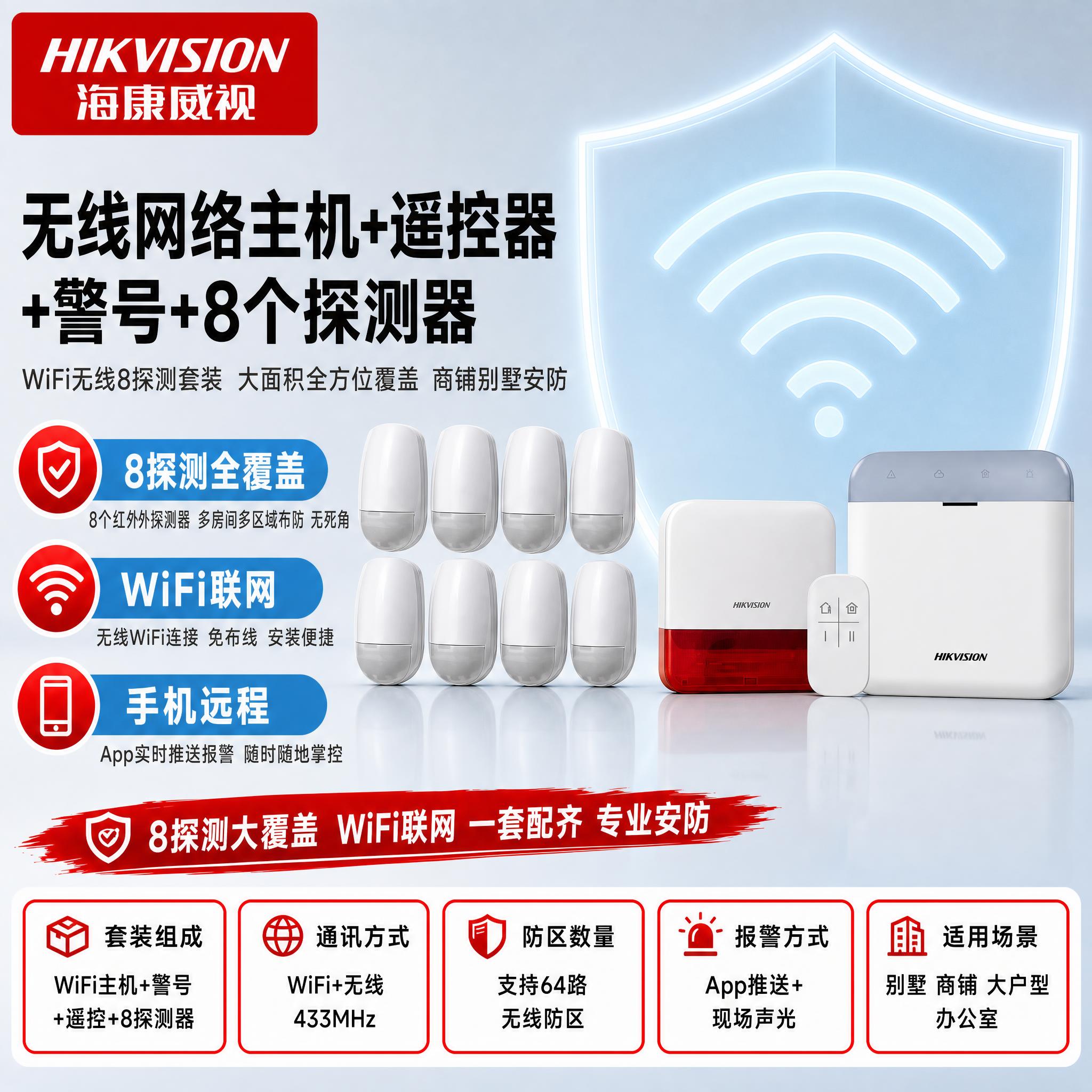 [主图-1] 无线网络主机+遥控器+警号+8个探测器 套装。使… - 图片创意预览