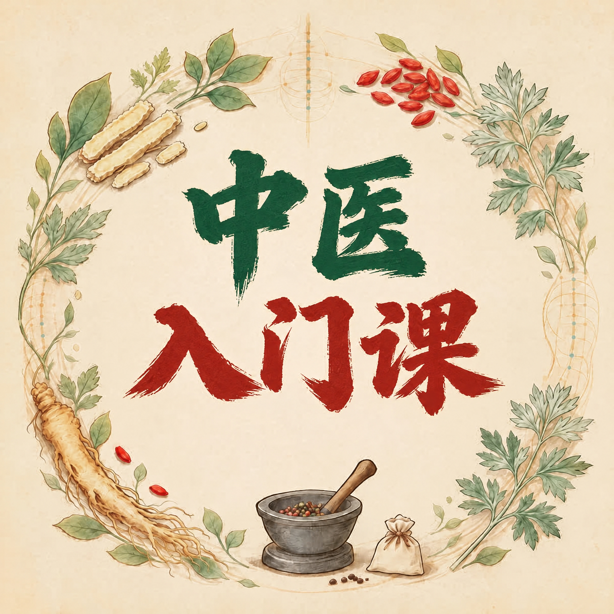 将图中的“中医”和“入门课”文字更换为更厚重的书法字体，笔画粗… - 图片创意预览