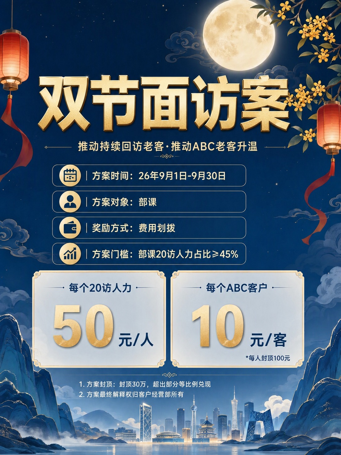 将海报主标题改为'双节面访案'四个大字，保持原有的金色立体大字… - 图片创意预览