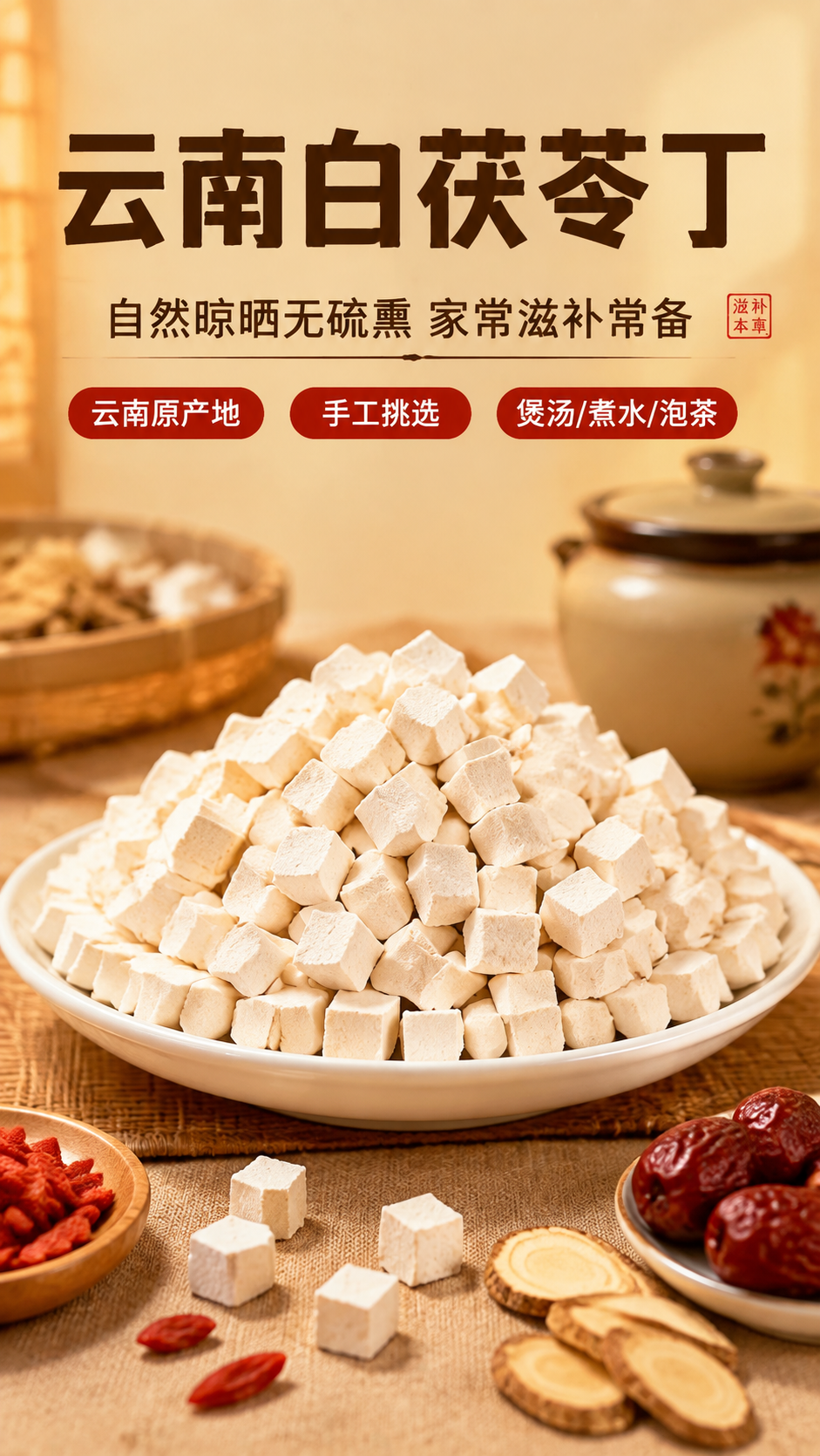 [商品] 使用【图1】云南白茯苓丁，白色方块状颗粒，大小均匀，… - 图片创意预览