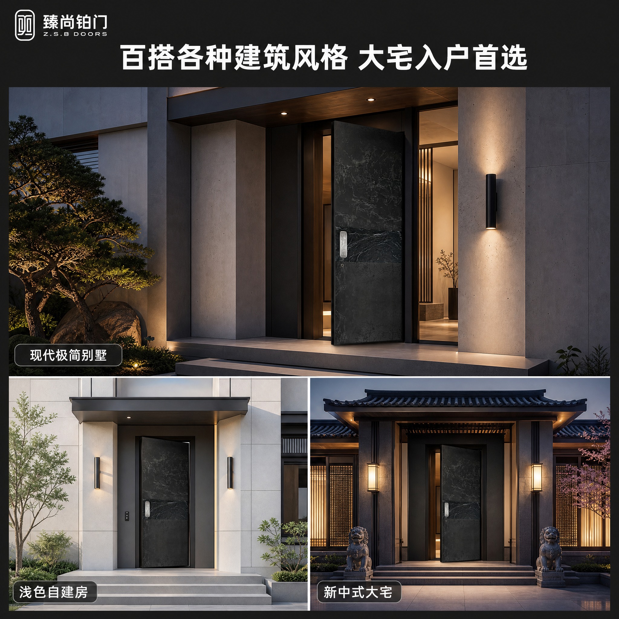 [主图-4] 臻尚铂门 全铝精雕奢石岩纹别墅大门 多场景适配… - 图片创意预览