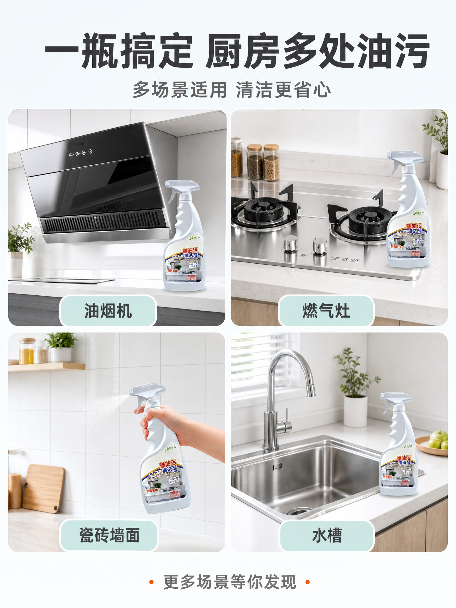 [主图-4] 多场景适用图，展示清洁剂在厨房不同区域的使用场景… - 图片创意预览