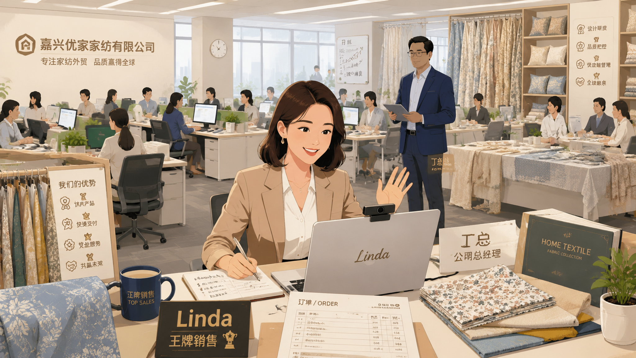 微信公众号文章插图，现代商务风格，画面展现一家嘉兴外贸公司的办… - 图片创意预览