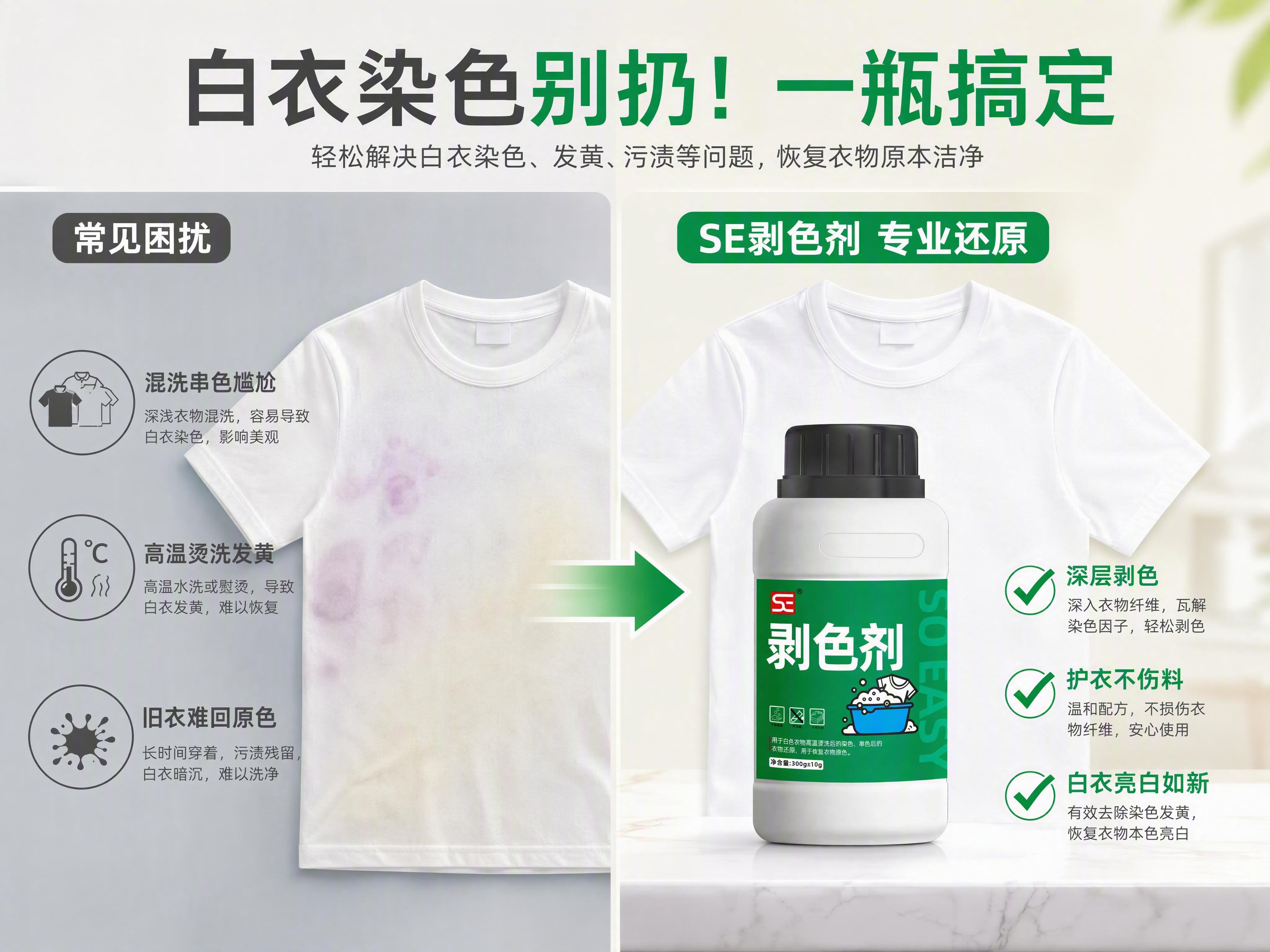 [第2张] 痛点直击页 - 白色衣物串色染色的常见困扰与解决方… - 图片创意预览