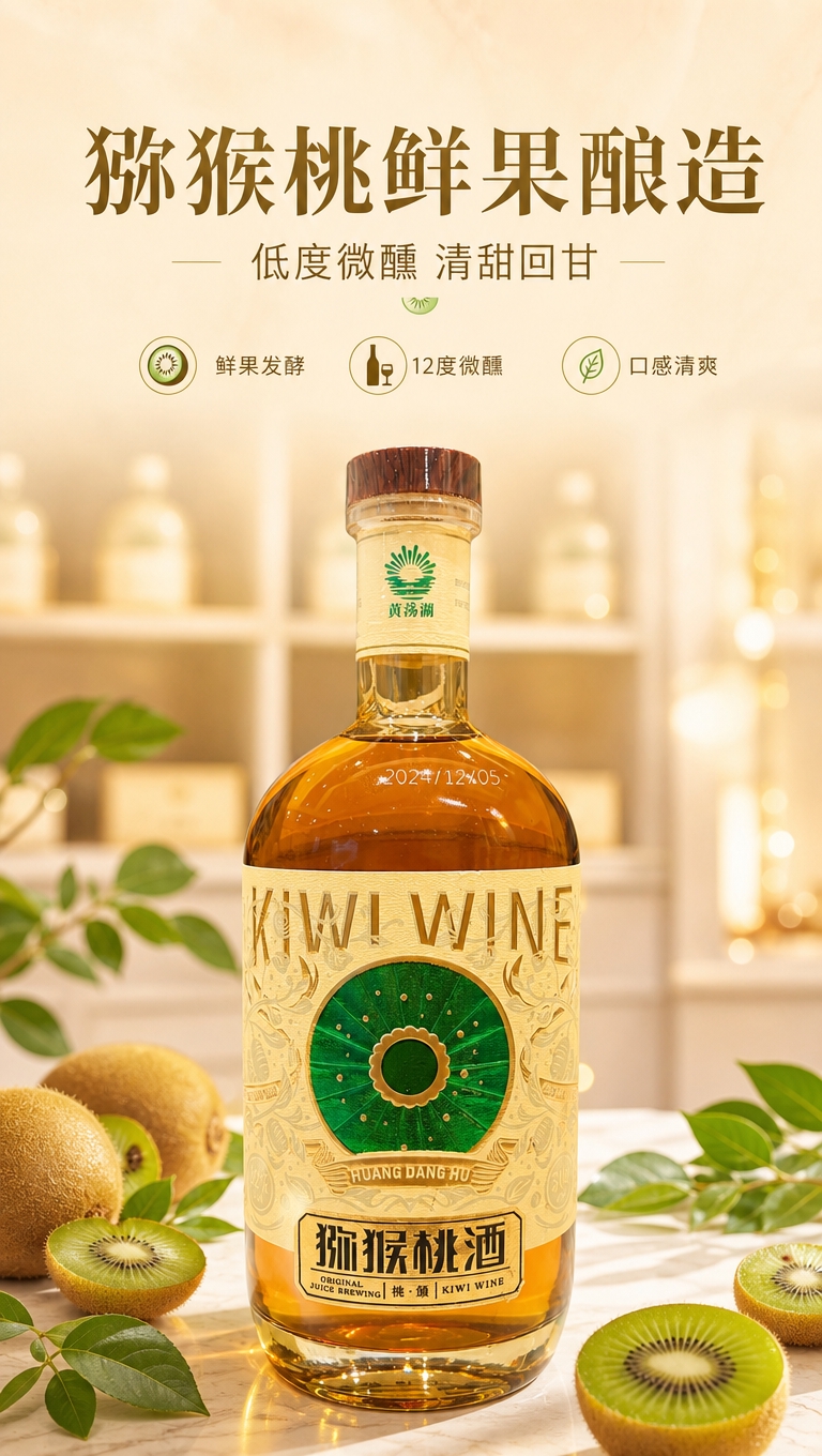 [商品] 使用【图1】黄荡湖猕猴桃酒；保留透明玻璃瓶身、琥珀色… - 图片创意预览