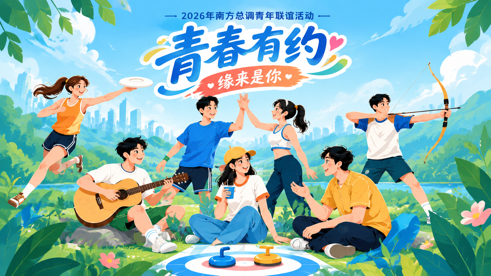 参考图的扁平插画风格、构图骨架、人物互动氛围和蓝绿橙配色体系，… - 图片创意预览