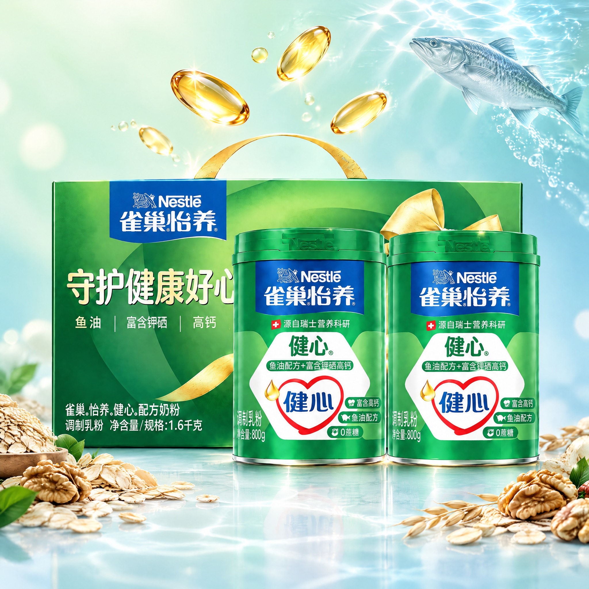 基于参考图重新设计电商主图：背景改为浅绿到浅海蓝的柔和渐变，中… - 图片创意预览