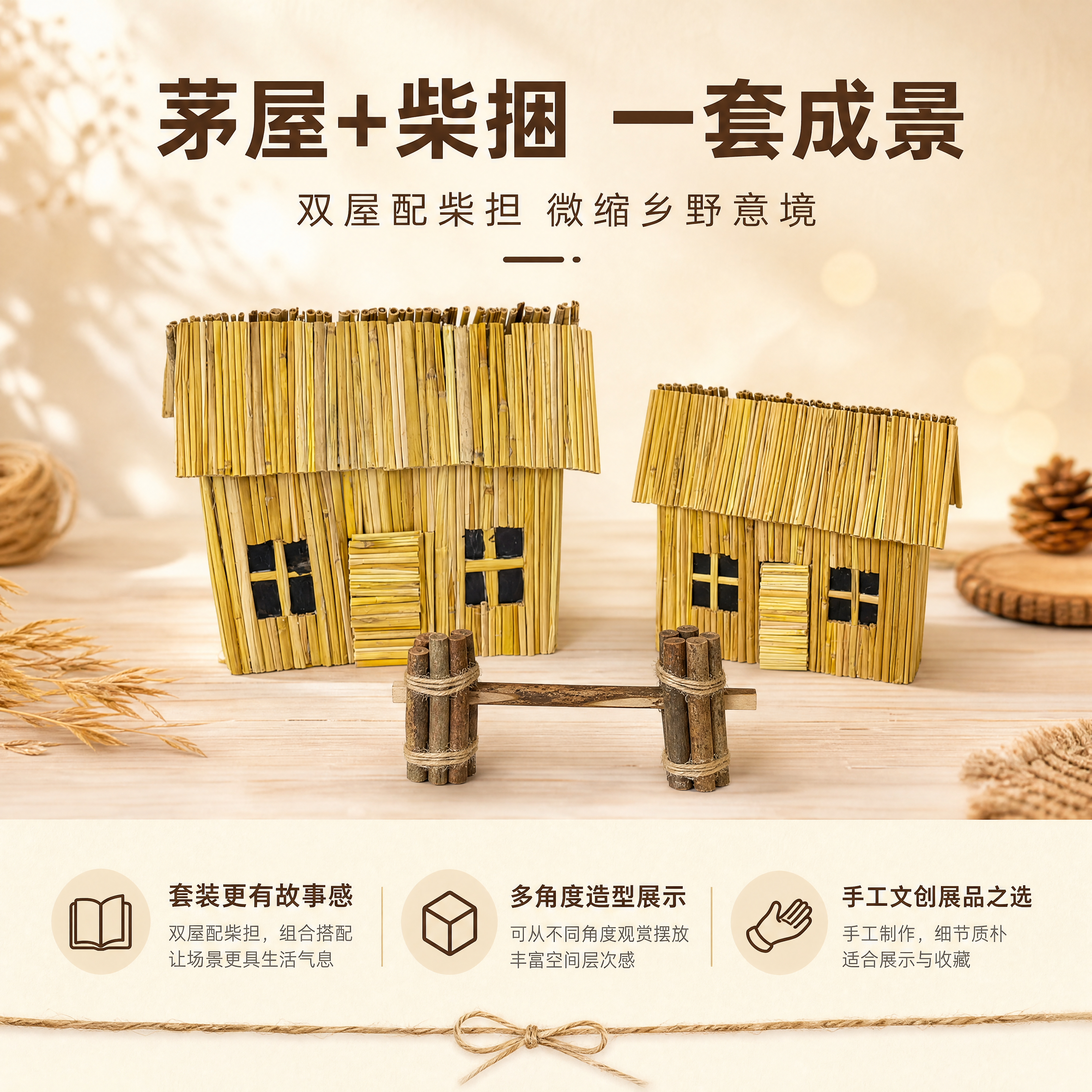 [商品] 使用【图4】迷你茅屋配小捆柴两件套；保留2座茅屋与1… - 图片创意预览