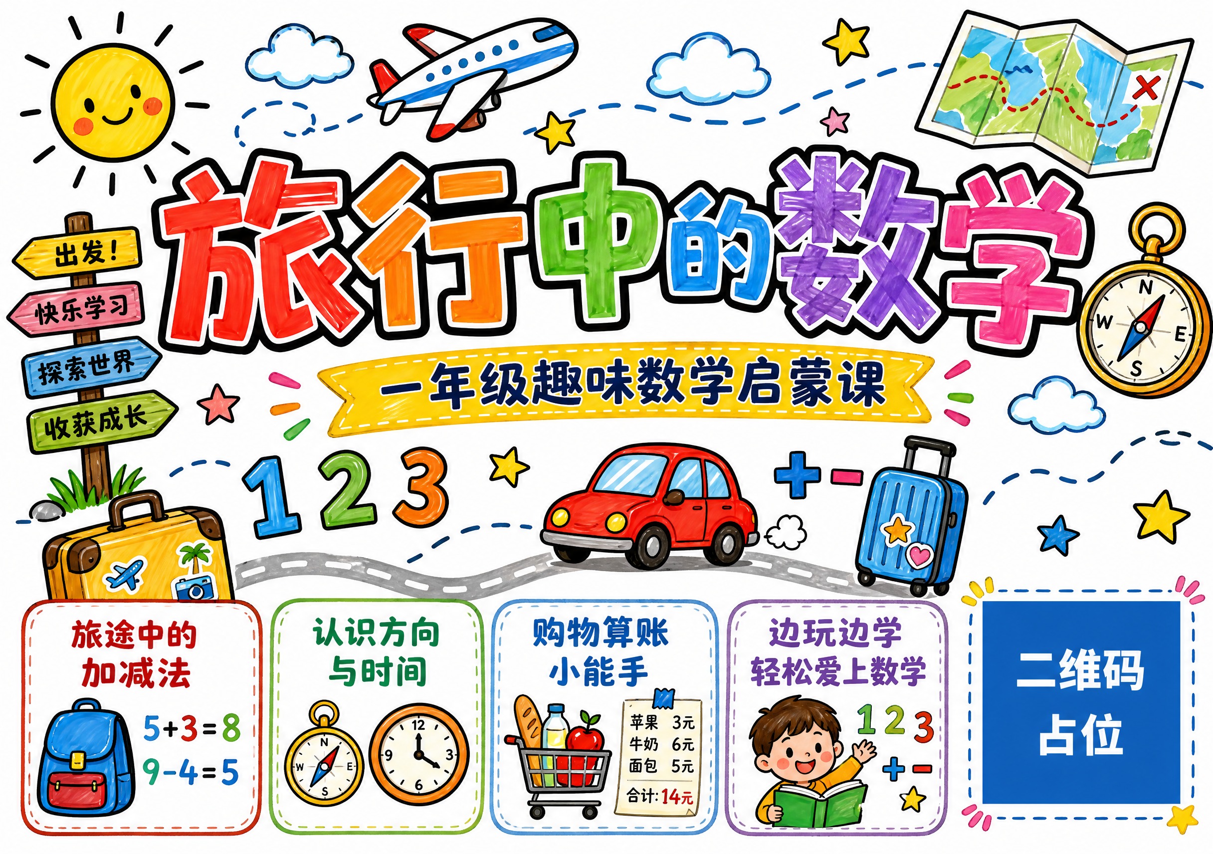 一张A4横版海报，白底，马克笔手绘风格，粗线条勾勒，色彩明快活… - 图片创意预览