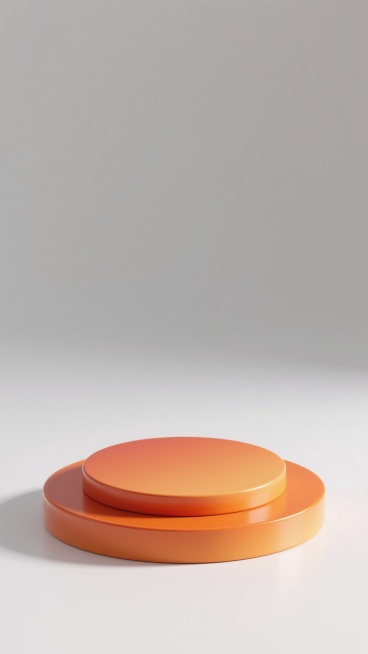 3D渲染的底座，由上下两个同心圆台组成，整体呈现从底部亮橙色向顶部暖橙色渐变的光滑材质，表面有柔和的高光反射，底部边缘有轻微的阴影过渡，简洁现代的设计风格，背景为纯白色，突出底座的立体感和色彩美感。预览效果