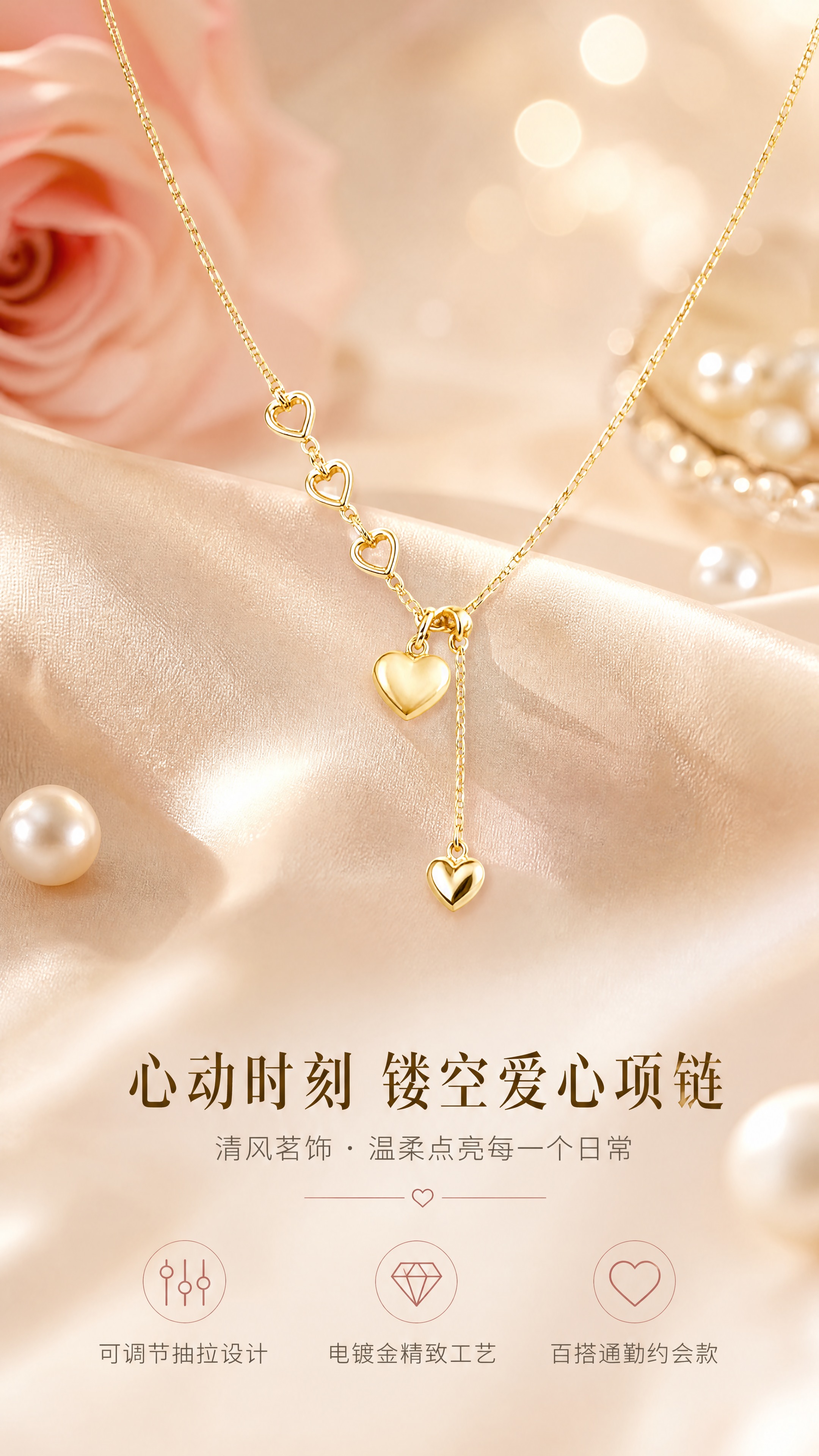 [商品] 使用【图1】清风茗饰镂空爱心项链；保留金色电镀质感、… - 图片创意预览