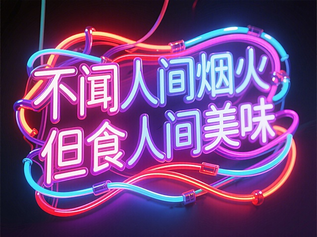 不闻人间烟火，但食人间美味，烧烤，口号，灯箱，霓虹灯，字体设计