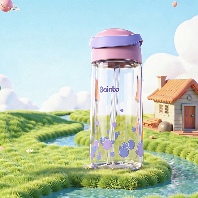 对图中的透明水杯产品重新打光，调整光影为柔和的商业棚拍光，底部添加自然柔和的接触阴影，保留产品原有结构和外观细节，保持背景不变，超清画质，8k分辨率，通透无杂质