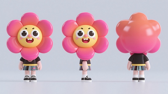 软3D风卡通花拟人设计，可爱感十足，色彩渐变生动，节日氛围浓厚。