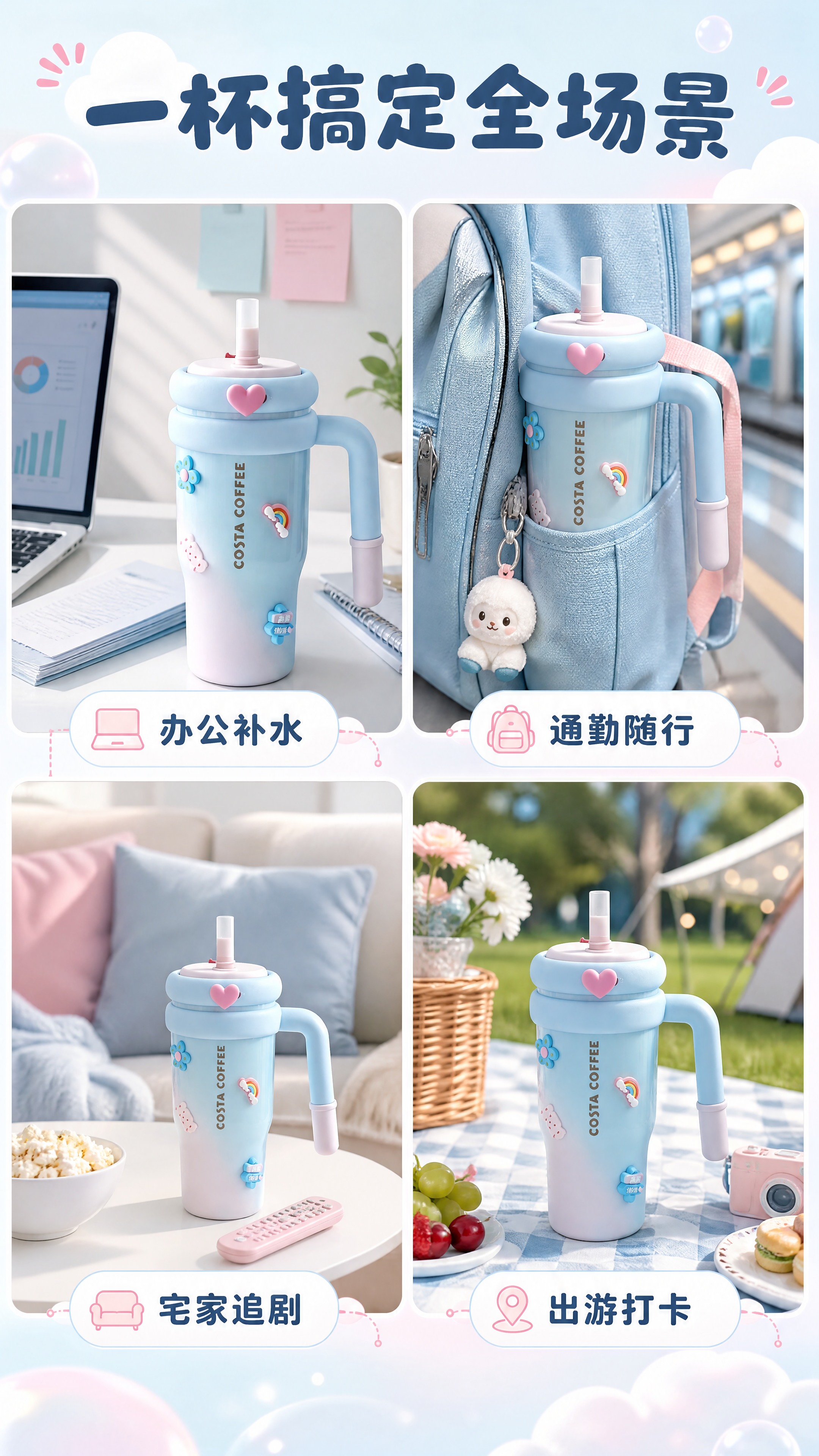 [商品] 使用【图1】COSTA渐变蓝粉吸管保温杯；保留杯身渐… - 图片创意预览