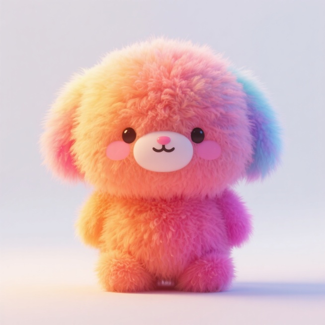 一个可爱的毛绒玩具，整体造型圆润，色彩柔和，材质看起来柔软蓬松，表面有细密的绒毛质感，细节丰富，光影自然预览效果