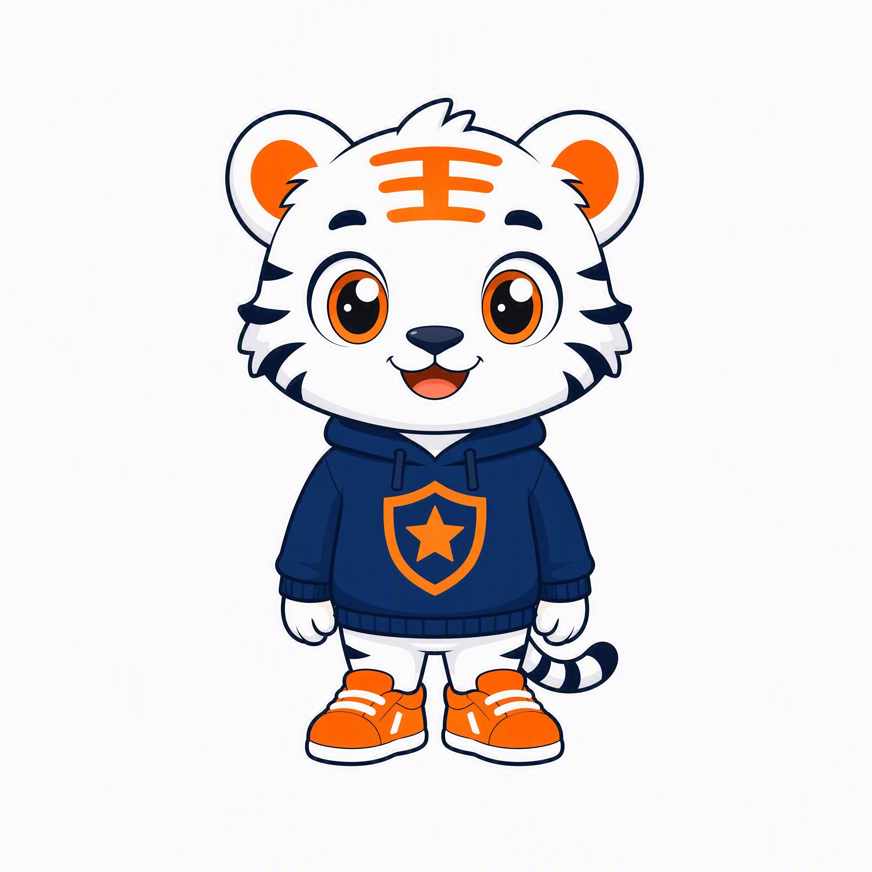 勇小将品牌卡通老虎LOGO设计，Q版可爱风格，白色老虎主体，大… - 图片创意预览