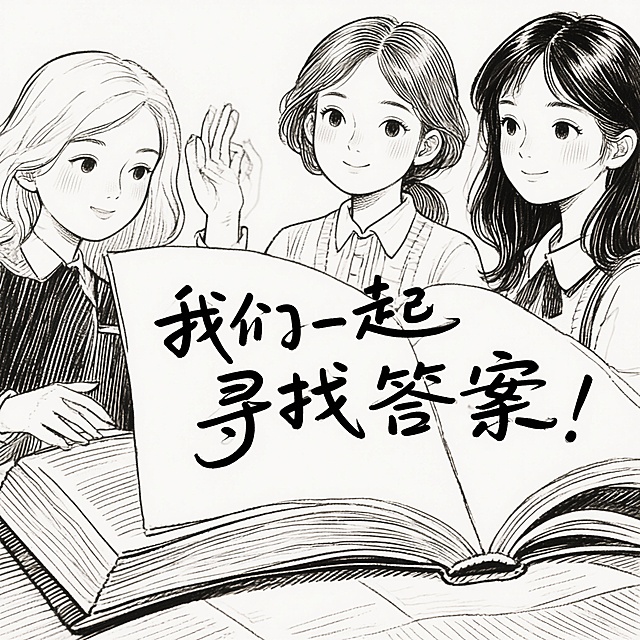 “我们一起寻找答案”，请将这句话，生成女性风格的手写体