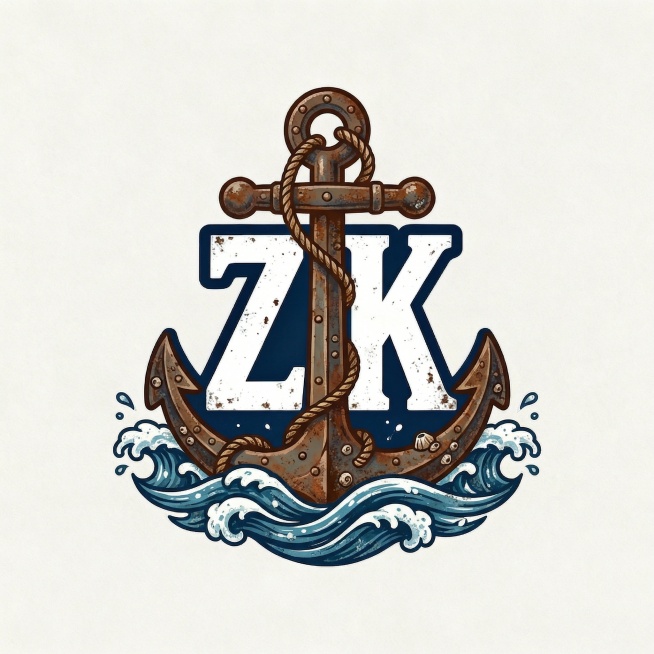 在原有ZK字母航海标志基础上，增加更丰富的船锚和海浪细节，保留整体航海风格和清晰可辨识的ZK字母，细节更精致生动预览效果