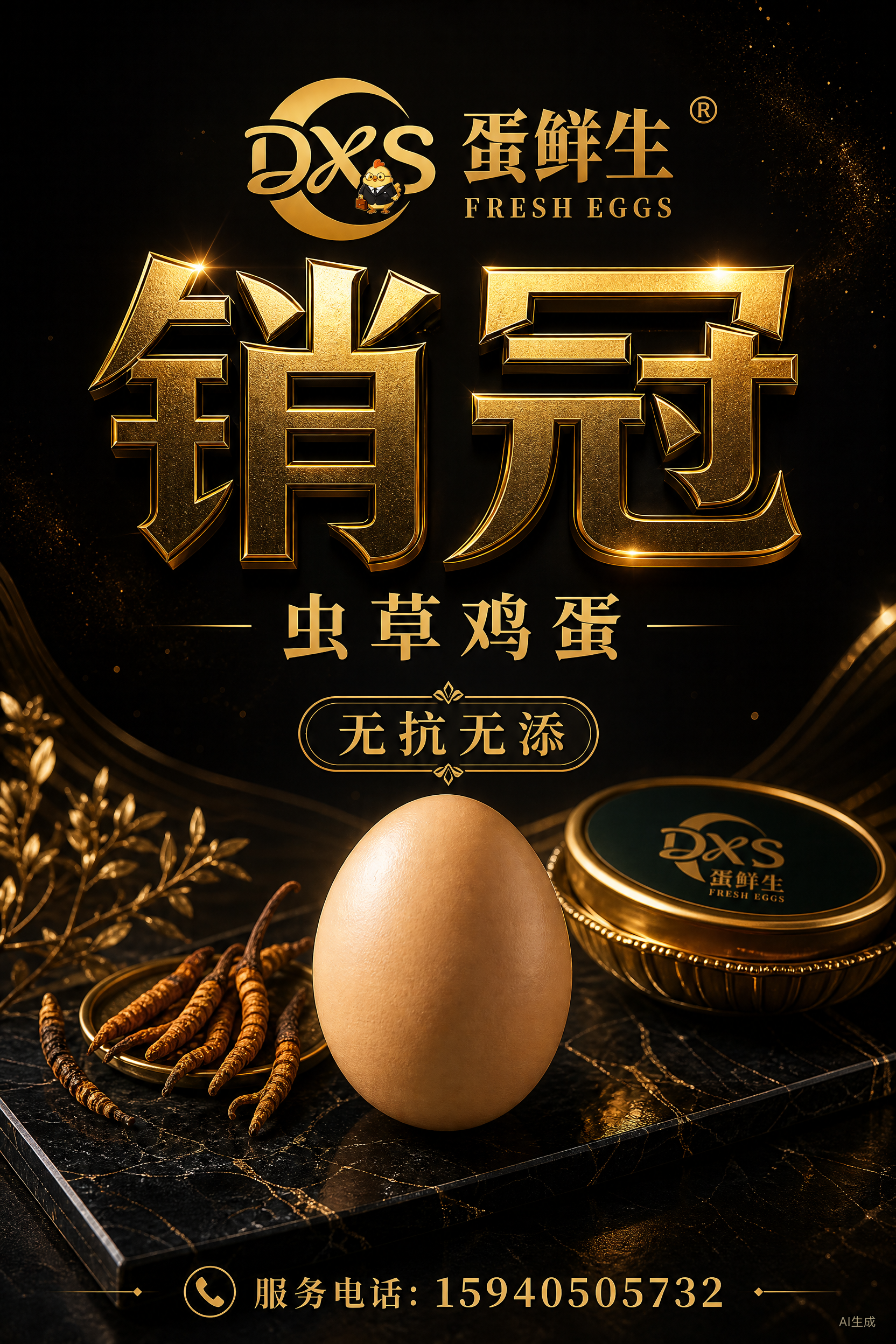 A4竖版鸡蛋宣传海报，画面比例2:3。高端黑金质感风格，奢华大… - 图片创意预览