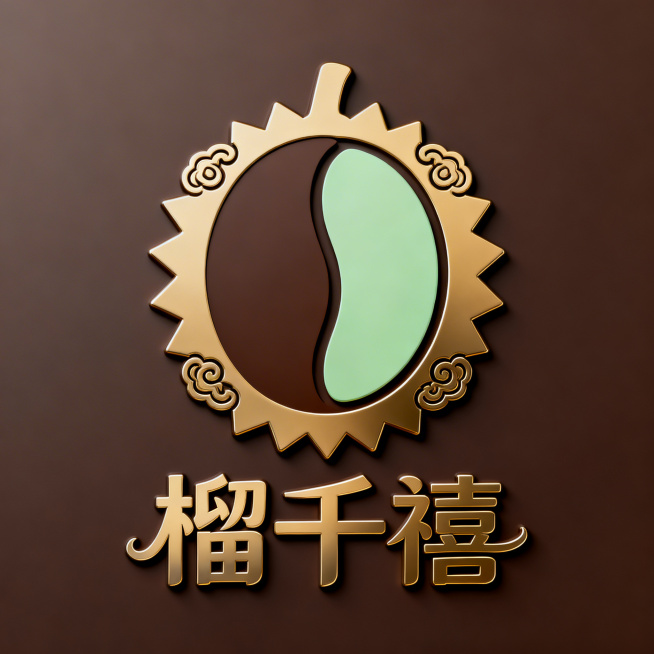 重新设计一款高端饮品品牌"榴千禧"的logo，融合猫山王榴莲元素和咖啡元素，整体风格高端、健康、时尚，体现千年传承禧运万家的品牌寓意，logo设计简洁大气易于识别，与上一版风格不同预览效果