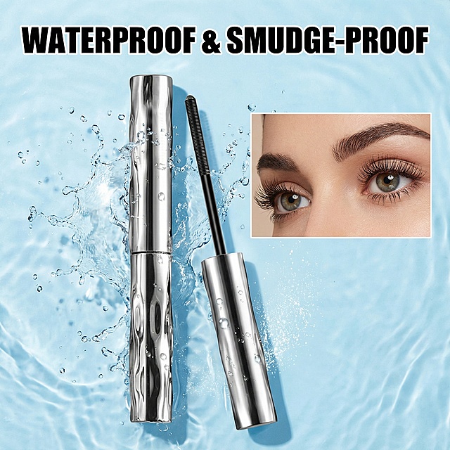 帮我生成图片：以图中的睫毛膏为元素,欧美女人使用睫毛膏让睫毛浓密纤长,防水持久防晕染,设计6张跟睫毛膏有关的图,物体主体特征不变，英语,比例 「1:1」