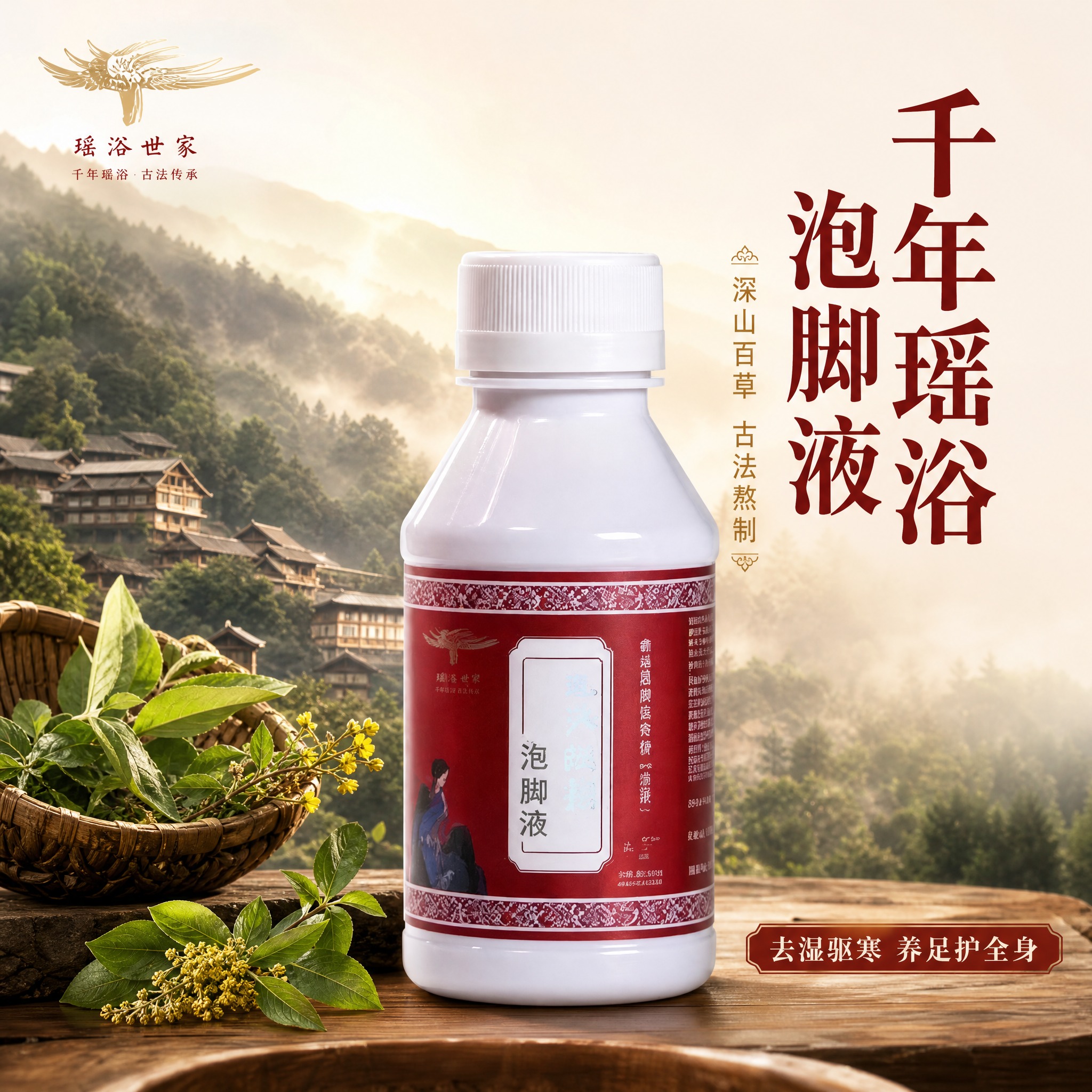 [主图-1] 首图品牌调性，千年瑶浴泡脚液产品主视觉展示。 [… - 图片创意预览