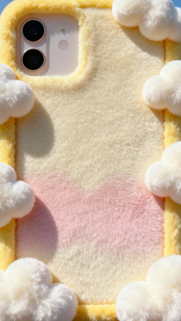 毛绒质感手机隐藏功能背景框，软萌云朵边框，温暖绒面质感，可爱治愈风格预览效果