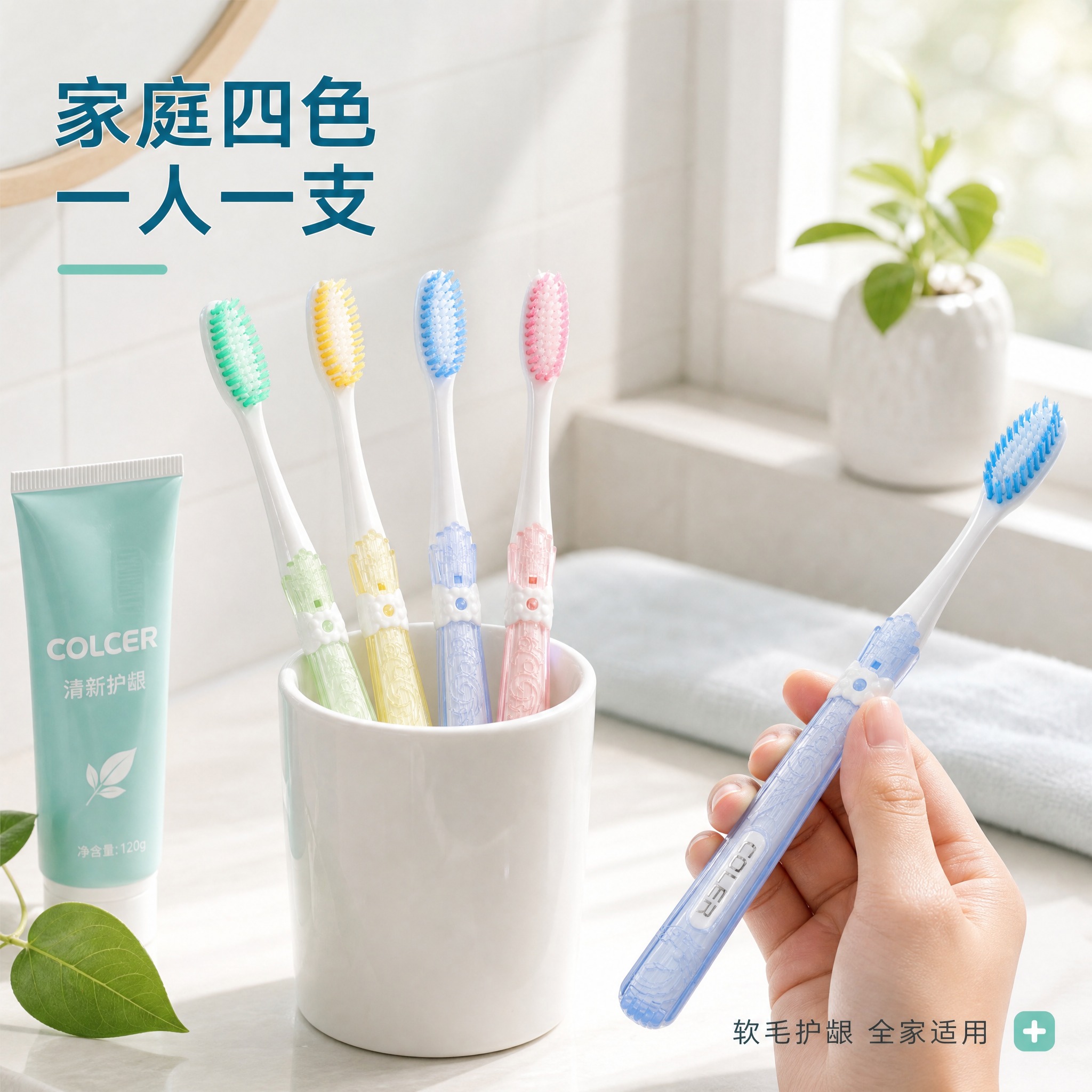 [主图-4] 真实场景与使用方式，展示牙刷在家庭浴室场景中的使… - 图片创意预览