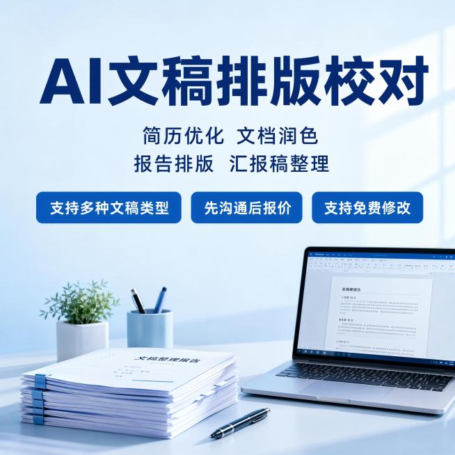 我现在是要两张焦点主图，要求是（AI文稿排版校对
简历优化｜文档润色｜报告排版｜汇报稿整理
支持学生作业/实习报告/求职简历/汇报文稿
先沟通后报价 · 支持修改）这个内容的预览效果