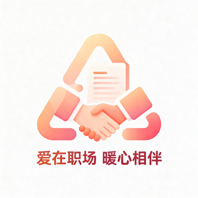 以三角图形为基础的暖色LOGO，整体风格温暖治愈，传递“爱在职场 暖心相伴”的氛围，三角形采用柔和的暖色调渐变，线条圆润流畅，融入职场相关的细腻元素，简约大气且富有亲和力预览效果