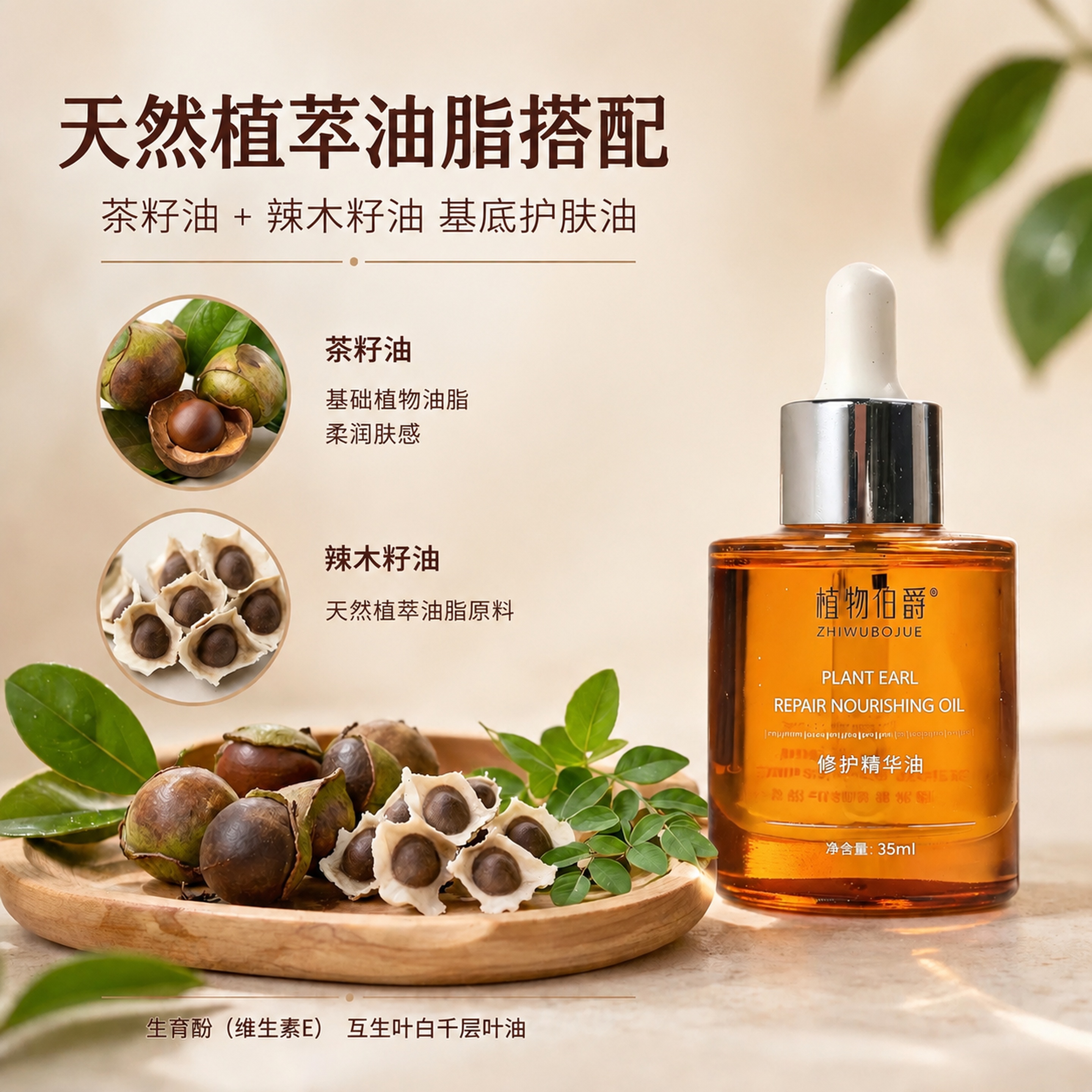 [成分卖点图1:1-合规版] 植物伯爵修护精华油天然植萃油脂搭… - 图片创意预览