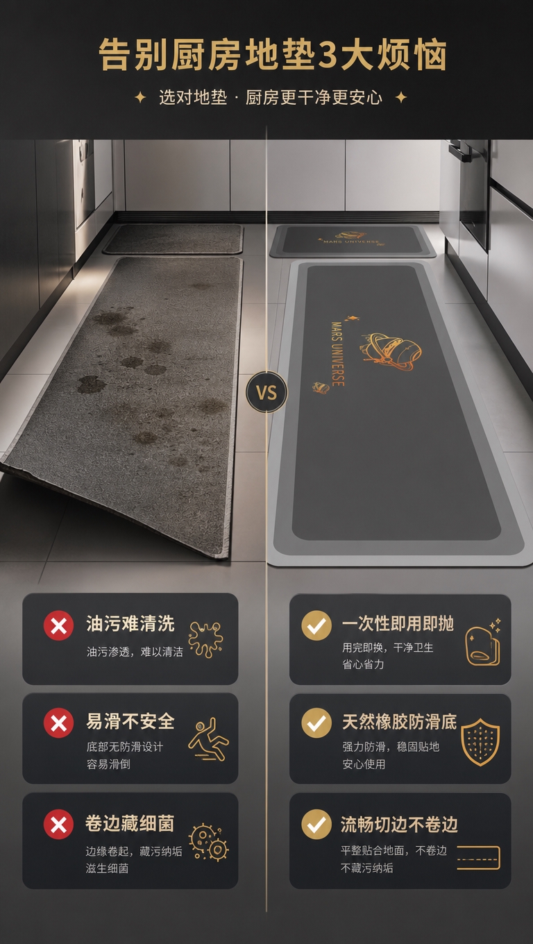 [商品] 使用【图1】深灰色星芒宇宙图案厨房地垫；保留长方形长… - 图片创意预览