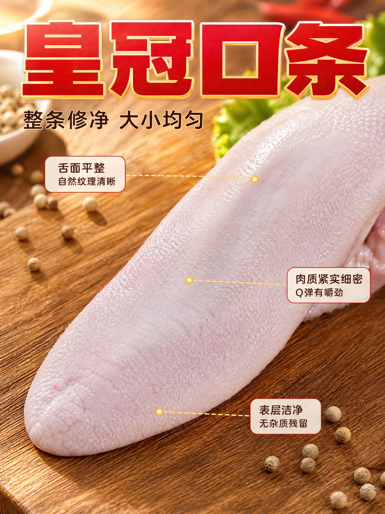 [主图-3] 商品名称：皇冠口条 速冻冷鲜 猪舌头 10KG。… - 图片创意预览