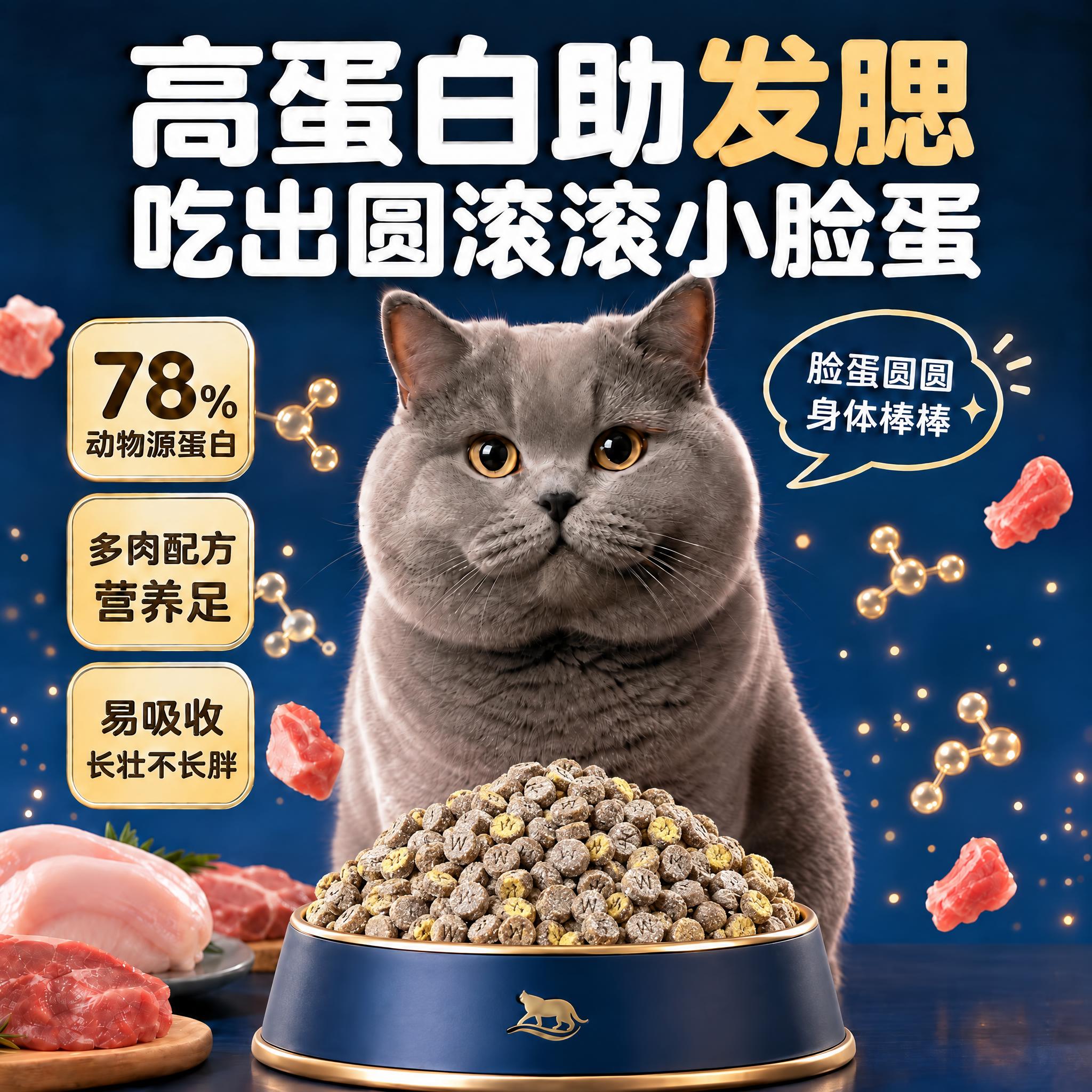 保持画面整体构图、文字、猫咪、肉类食材、背景等所有元素完全不变… - 图片创意预览