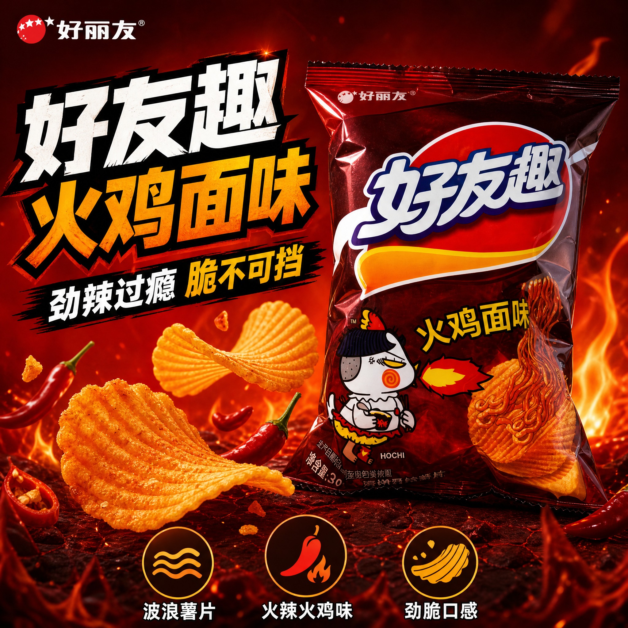 [主图-8] 好友趣火鸡面味薯片电商主图，突出火辣口感与波浪薯… - 图片创意预览
